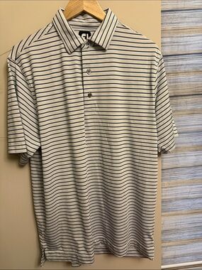 FJ footjoy Men's Striped Polo Shirt - White ,blue and navy size M